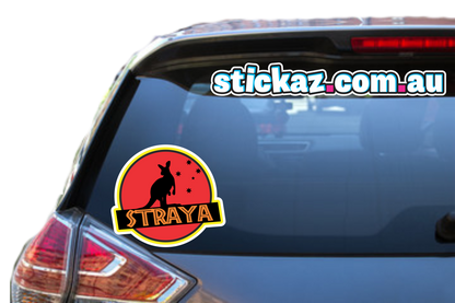 STRAYA Jurassic Park Sticker Aussie Car Funny Ute Window 4x4 JDM Parody Decal