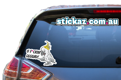 U F*cking Legend Cockatoo Sticker ute toad 4x4 window bumper funny car decal jdm