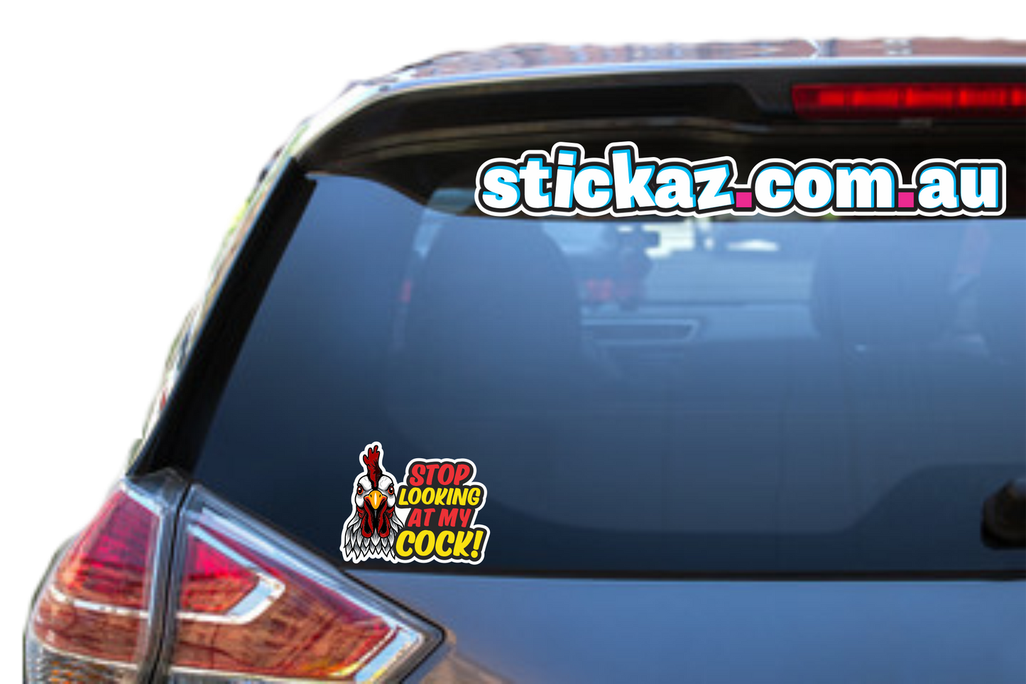 Stop Looking At My Cock Sticker Funny Chicken Ute 4x4 Car Window Decal