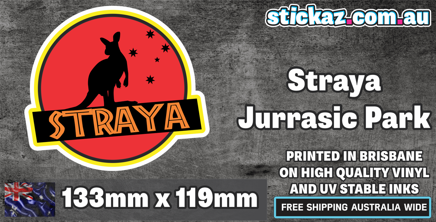 STRAYA Jurassic Park Sticker Aussie Car Funny Ute Window 4x4 JDM Parody Decal