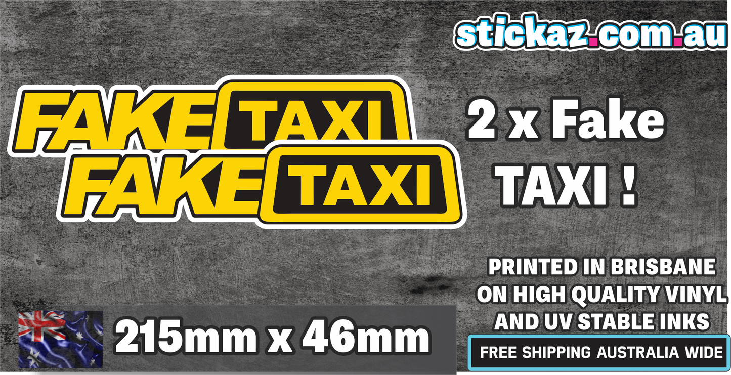 2x Fake Taxi Sticker - Funny JDM Drift Prank Joke Rude Car 4x4 Ute 215x46mm