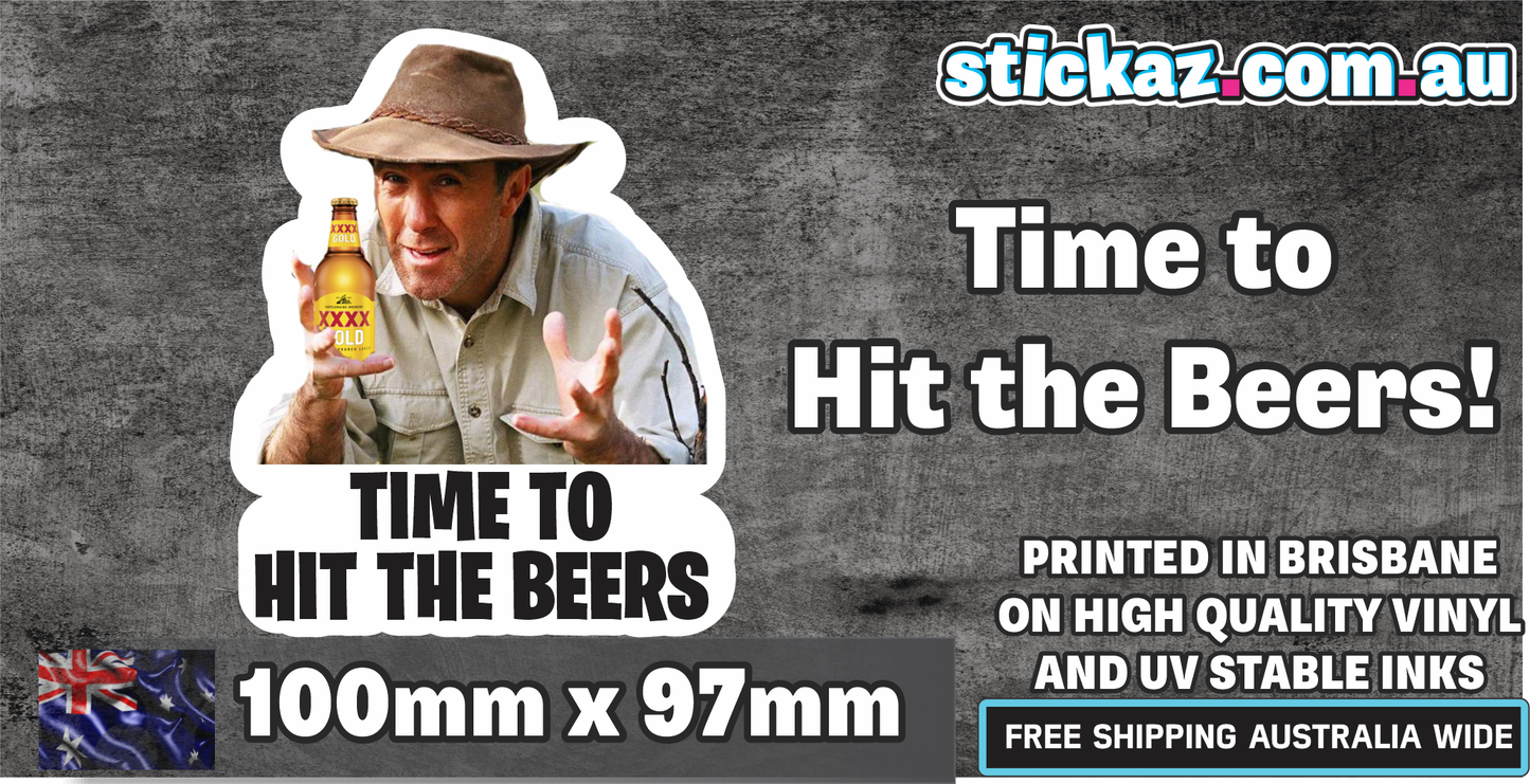 TIME TO HIT THE BEERS 100mm Wide Vinyl Car Sticker Decal Funny Meme Cheap Russel