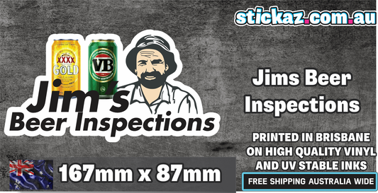 Jim's Beer Inspections Sticker Meme ute toad 4x4 window bumper funny car decal