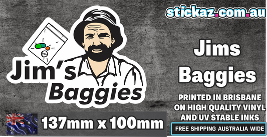 Jims Baggies Sticker Funny Laptop Car Window Bumper 4x4 Decal ute 4wd