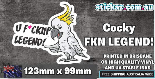 U F*cking Legend Cockatoo Sticker ute toad 4x4 window bumper funny car decal jdm