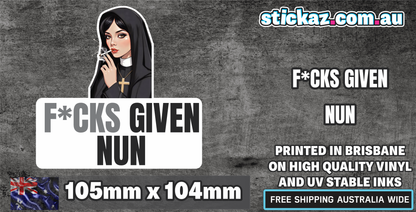 F'cks Given Nun Vinyl Sticker Funny 4x4 JDM Car 4WD OFFROAD