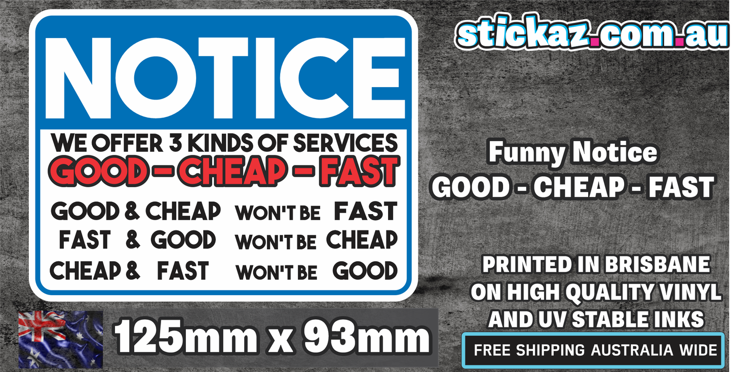 FUNNY NOTICE STICKER FOR GARAGE WORKSHOP FORD HOLDEN BEER FRIDGE TOOLBOX 4x4