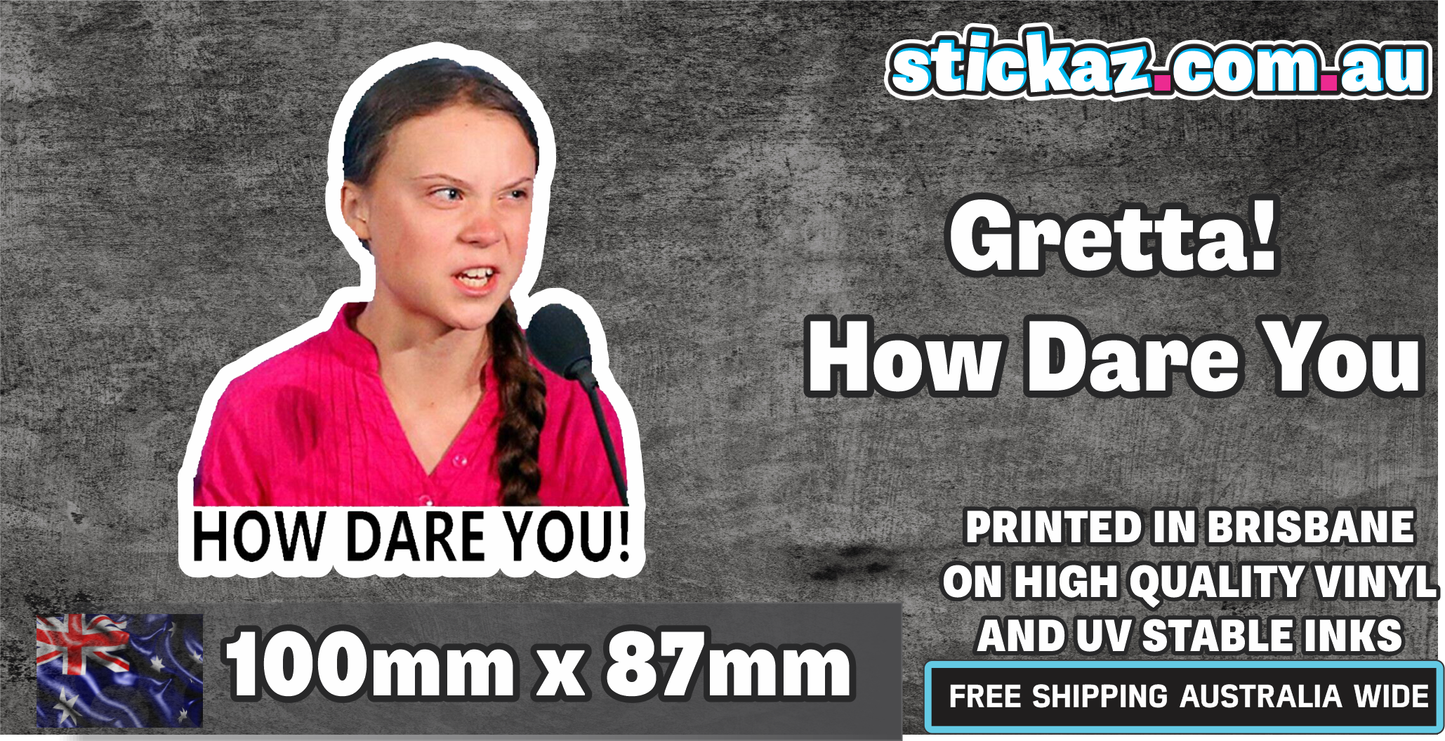 HOW DARE YOU GRETA 100mm TALL Vinyl Car Sticker Decal Funny Meme Cheap Thunberg