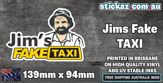 Jim's Fake Taxi Sticker Meme ute 4x4 window 4wd offroad funny car decal